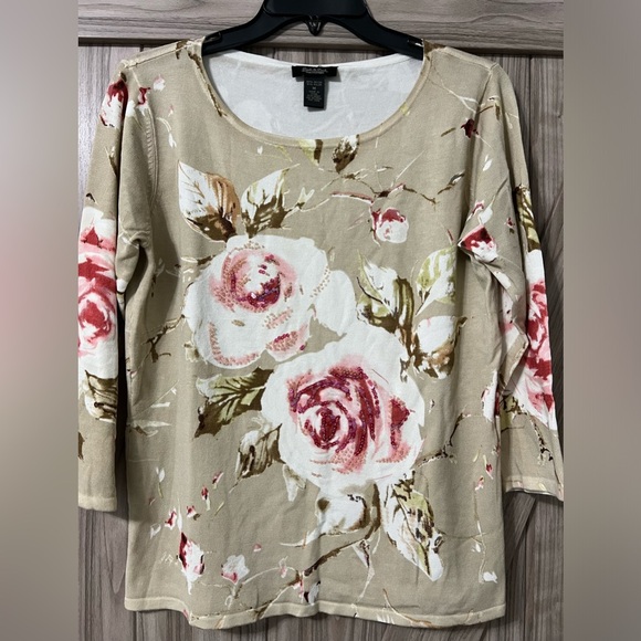 Floral Beaded Sweater by PECK & PECK SZ M - Picture 2 of 10